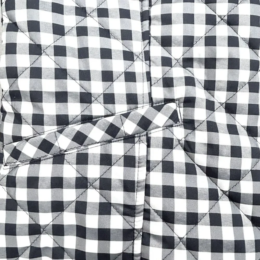 Talbots Vest Women’s L Black White Gingham Plaid Quilted Puffer Western Preppy - Picture 9 of 12